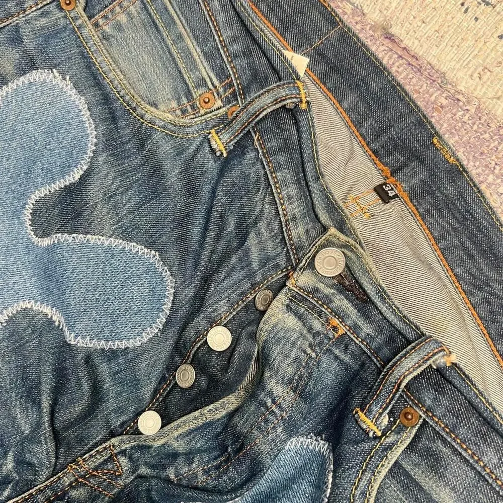 Custom upcycled levis 501 patchwork jeans Size 34x29